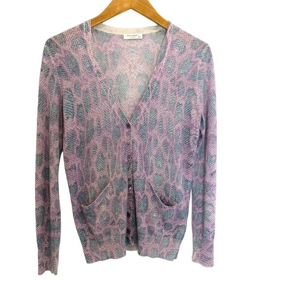 Equipment Femme - Wool and Cashmere Blend Purple Print Cardigan Sweater - XS - Picture 1 of 8